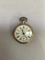 A late 19th/early 20th century fob watch in 14ct gold case no.63931-9, Swiss keyless cylinder