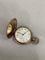 A Waltham pocket watch c1920 in Moon Hunby rolled gold case no.788899 by Dennison, keyless