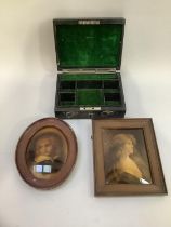 Two portrait crystoleums, oval and rectangular together with a leather covered jewel box