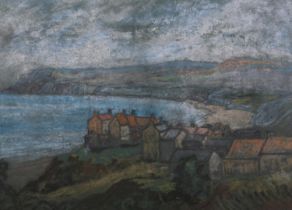 20th century British, Robin Hood's Bay, a rainy day, pastel, unsigned, 23cm x 41.5cm