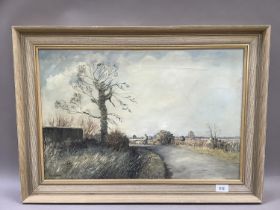 John Rootes, Marshland conversation, oil on canvas, signed to lower left, 39cm x 59cm, exhibition