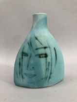 A mid 20th century Finnish vase by Piljo Nylander, the matte turquoise glaze, incised and detailed