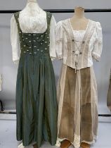 A Bavarian costume labelled HESS Frackman, cream blouse with green acetate pinafore dress with