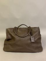 Jill Sander: a large and substantial chocolate brown soft leather shoulder bag with dark cotton