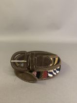 A vintage suede belt colourful tapestry in Kilim or Navajo Indian design style, size 32 In good