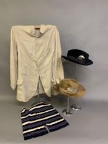 A 1920’s or earlier pair of Gentleman’s striped swimming trunks; together with a gentleman’s cream