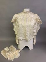 A quantity of Edwardian whites, linen and old lace: an Edwardian blouse with long sleeves and pin