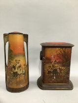 Hudson and Scott biscuit tin with twin handles bearing scenes of children picking backberries