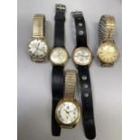 Five gentleman's wristwatches, all c1975 in rolled gold cases with stainless steel backs including a