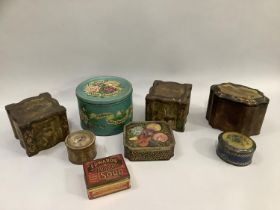 A collection of vintage advertising tins including two for Keen Robinson mustard bearing scenes of