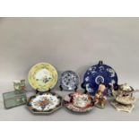 Late 19th century transferware teapot and stand, Imari plate together with Chinese plates and