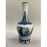 A Chinese underglaze blue vase with fluted neck, the body painted with figures in a landscape,