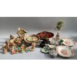 Quantity of Pendelfin rabbits including house, onyx tazza and dish, together with ceramics