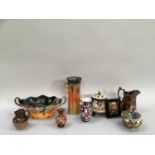 Saverley Empire ware vase, pheonixware twin handled vase, lustre and copper jug, Cyples old