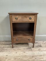 A reproduction mahogany side cupboard with two draws with ring-pull inset handles and pilaster