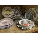 A quantity of plates, 19th century and later, hand painted and transferware including Japanese