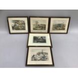 A collection of five 19th century coloured etchings of shooting