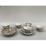 18th century and later Chinese tea bowls painted with domestic scenes and panels of birds and