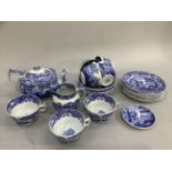 Copeland Spode Italian blue and white tea service comprising, teapot, milk jug, small plate, seven