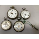 Three late 19th.Century open faced fob watches all in Swiss silver cases together with an early