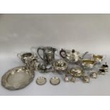 Quantity of silver plate comprising ridged tea service with teapot, sugar dish and jug, butter