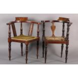 A pair of Edward VII Children's mahogany and satinwood inlaid corner chairs with ivorine