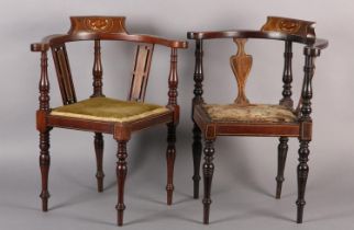 A pair of Edward VII Children's mahogany and satinwood inlaid corner chairs with ivorine