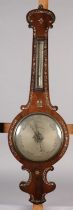 A 19th century rosewood wheel barometer-thermometer by G Hillinger, Ely, inlaid with mother of pearl