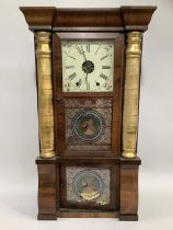 A 19th century American walnut and gilt wall clock, the dial painted with flowers, flanked by gilt