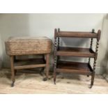 Two early 20th century oak trolleys, one having two drop leaves and one with three tiers and