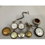 Five early 20th century pocket watches all in open faced base metal cases by makers including