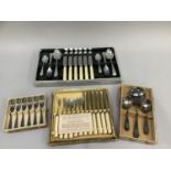 Set of stainless steel cutlery, set of silver plated serving spoons, cake forks and fish knives