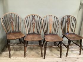 A set of four 19th century country kitchen chairs having ash hoops