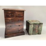 Rosewood veneered specimen chest with two short over three long drawers 30cm high x 22cm deep,