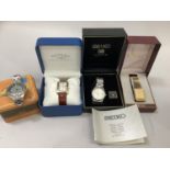 Four gentleman's quartz wristwatches including makers Seiko, Rotary and Fossil, all in original