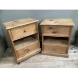 Two pine chests with two drawers and one recess, 61.5cm wide