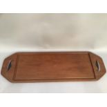 Large mahogany fish serving board / platter with recess and painted with fish, 97cm x 31cm