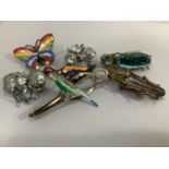 A small collection of early to mid 20th. Century animal brooches, variously set with poly-chrome