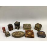 Quantity of vintage tins including a tea cannister with Japanned decoration, an example bearing
