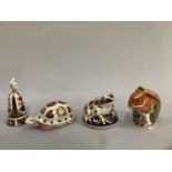 Royal Crown Derby paperweight modelled as a tortoise, a frog with a silver stopper, a squirrel
