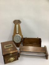 Early 20th century mahogany barometer, a mahogany travel till with brass fittings, mahogany book