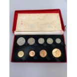 George VI proof set 1950 half-crown to farthing in card box of issue, some toning about fleur de