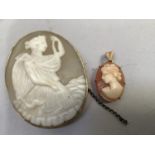 A Victorian shell cameo brooch in 9ct. gold, the classical female portrait collet stone set within a