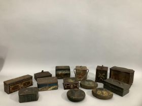 A collection of Victorian and later advertising tins including Rowntrees, Jacobs and Co,