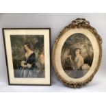 Two 19th century Baxter prints, The Letter having a gilt rope detail oval frame and The Companion
