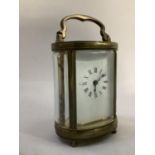 Early 20th century French brass miniature carriage clock, eight day movement with lever