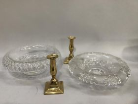 An Irish style turnover glass bowl on pedestal foot with cut glass decoration to the rim, together