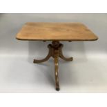 A Victorian mahogany rectangular topped table on turned and tripod base, 72cm by 52cm