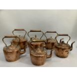 Six 19th century copper kettles