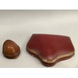 A 19th century red leather demi-parure French jewellery case with fitted cream silk and velvet